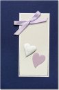     Esküvői meghívó - 1157x175 mm - oldalra nyitható  - borítóra szalaggal felköthető, ezüst és lilás dombornyomású kártyával - betétlapos