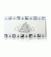 Karácsonyi képeslap - 180x100 mm - felfelé nyitható - ezüst éskék fólianyomású - dombornyomott - elejére ezüst fenyőfa ragasztható