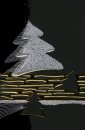 Karácsonyi üdvőzlőlap - 170x115 mm - felfelé nyitható - fekete, ezüst, arany fólianyomással díszített, domborított - betétlapos