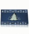 Karácsonyi üdvözlőkártya - 180x100 mm - felfelé nyitható - világoskék és ezüst fólianyomtatású, dombornyomott - elejére ezüst díszítésű stancolt fenyőfa ragasztható
