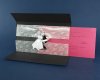 Esküvői meghívó - 190x100 mm - formastanccal záródó átlátszó plexi borító, rózsaszín betétlappal, fekete külsőpapírral - boríték nélkül