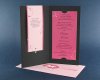 Esküvői meghívó - 100x190 mm - oldalra nyitható - fekete színű borító, fényes nyomattal, elejére betétlap befűzendő, gumival rögzíthető, betétlapos