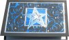 Karácsonyi üdvözlőkártya - 150x100 mm - felfelényitható - kék-ezüst fólianyomással, domborítva - betétlapos