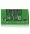 Karácsonyi üdvözlőlap - 180x100 mm - felfelé nyitható - csillogó zöld papíron sötétzöld-ezüst fólianyomtatással és domboríással