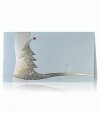Karácsonyi üdvözlőlap - 180x100 mm - felfelé nyitható - ezüst kartonlapon, ezüst fólianyomtatással, melyben domborított minta található