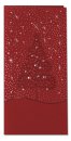 Karácsonyi üdvözlőlap - 100x200 mm - oldalra nyitható - piros bőrhatású kartonborító ezüst- és fólianyomással - betétlapos
