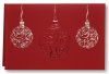 Karácsonyi üdvözlőlap - 150x100 mm - felfelé nyitható - piros karton borító - ezüst-piros díszítéssel - betétlapos