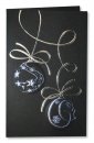 Karácsonyi üdvözlőlap - 100x150 mm - oldalra nyitható - fekete karton borító - ezüst-kék díszítéssel, domborítással - betétlapos