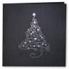 Karácsonyi üdvözlőlap - 135x135 mm - oldalra nyitható - fekete borító ezüst és kék díszítéssel, domborítással - betétlapos