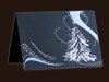  Karácsonyi üdvözlőlap - 150x105 mm - felfelé nyitható - sötétkék gyöngyházfényű karton - ezüst és világoskék díszítéssel - domborítással