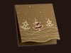  Karácsonyi üdvözlőlap - 130x130 mm - felfelé nyitható -  óarany gyöngyházfényű karton - arany és bordó díszítéssel, domborítással - hullámos stancolással