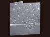    Karácsonyi üdvözlőlap - 130x130 mm - oldalra nyitható -  ezüst gyöngyházfényű karton - ezüst díszítéssel, dombornyomással