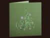      Karácsonyi üdvözlőlap - 130x130 mm - oldalra nyitható -  zöld színű gyöngyházfényű karton - zöld-ezüst díszítéssel, domborítással