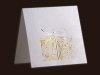 Karácsonyi üdvözlőlap - 130x130 mm - felfelé nyitható -  fehér színű gyöngyházfényű karton - arany-ezüst díszítéssel, vakdombor nyomással