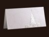  Karácsonyi üdvözlőlap - 200x90 mm - felfelé nyitható -  fehér színű gyöngyházfényű karton - fehér vakdomborral - ezüst díszítéssel