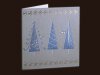    Karácsonyi üdvözlőlap - 130x130 mm - oldalra nyitható -  ezüst színű gyöngyházfényű karton - ezüst és kék díszítéssel