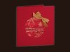     Karácsonyi üdvözlőlap - 130x130 mm - oldalra nyitható - piros matt karton - piros és arany díszítéssel - arany szaténszalaggal  