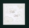    Esküvői meghívó - 130x130 mm - oldalra nyitható - fehér papíron dombornyomású díszítés, pillangós bevágás - ezüsttel díszített pausz fedőlappal - betétlapos