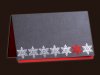    Karácsonyi üdvözlőlap - 160x100 mm - felfelé nyitható -  grafitszürke gyöngyházfényű karton - ezüst és piros fólia díszítéssel - piros betétlappal