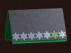     Karácsonyi üdvözlőlap - 160x100 mm - felfelé nyitható -  grafitszürke gyöngyházfényű karton - ezüst és zöld fólia díszítéssel - zöld betétlappal