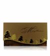   Karácsonyi képeslap - 180x100 mm - felfelé nyitható - aranybarna karton - arany és barna fólianyomással, formastancolt kivágással