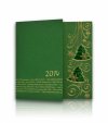  Karácsonyi képeslap - 135x135 mm - oldalra nyitható - zöld gyöngyházfényű karton - arany és sötétzöld ólianyomással