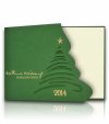   Karácsonyi képeslap - 150x100 mm - oldalra nyitható - zöld gyöngyházfényű karton - arany és zöld fólianyomással - krémszínű betétlappal
