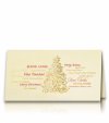   Karácsonyi képeslap - 180x100 mm - felfelé nyitható - bordázással díszített krémszínű gyöngyházfényű karton - arany és piros fólianyomással