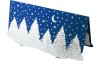  Karácsonyi képeslap - 210x100 mm - felfelé nyitható - csillogó középkék karton stancolt széllel - gazdagon ezüstözött, domborított fenyőmintával - egylapos beige színű, stancolt betétlappal