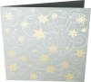 Karácsonyi képeslap - 135x135 mm - oldalra nyitható - csillogó ezüst színű karton, prégelt arany és ezüst mintákkal - betétlap nincs
  