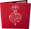 Karácsonyi képeslap - 135x135 mm oldalra  nyitható - piros matt karton, prégelt arany és ezüst több nyelvű üdvözlő szöveggel - beige betétlappal 