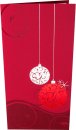 Karácsonyi képeslap - 210x100 mm - oldalra nyitható - piros matt karton, prégelt ezüst és piros mintával, piros lakkozással - beige betétlappal
  