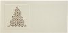 Karácsonyi képeslap - 210x100 mm - egylapos - csillogó pezsgő színű karton, bal oldalon bomborított négyzetben stilizált karácsonyfa prégelt arany és piros csillagokból

  