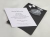   Esküvői meghívó - 110x210 mm - hátlap: fekete matt karton, a kivágásba kis fányol és nyakkendő illeszthető - előlap: fehér matt karton - tasak: fekete matt,