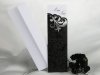   Esküvői meghívó - 75x150 mm - tasak: fekete matt karton, fekete díszítéssel, ezüstözéssel - betétlap: fehér matt - boríték: fehér