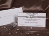   Esküvői meghívó - 210x110 mm - egylapos - fehér karton, ezüst díszítéssel, szaténszalaggal, gyönggyel
