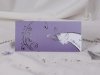       Esküvői meghívó - 220x100 mm - tasak: lila színű papír, ezüstözéssel - betétlap: ezüst zsinórral kihúzható