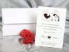         Esküvői meghívó - 120x170 mm - egylapos - fekete mintával - domborított piros fólianyomással