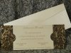 Esküvői meghívó - 230x90 mm - hátsólap: fekete matt karton, aranyozással - előlap: krémszínű gyöngyházfényű karton - boríték: krémszínű gyöngyházfényű papír
