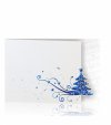 Karácsonyi üdvözlőlap - 150x100 mm - oldalra nyitható - fehér gyöngyházfényű karton - oldalán kivágással - kék és ezüst fóliadíszítéssel