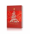 Karácsonyi üdvözlőlap - 100x150 mm - oldalra nyitható - borító: bordó gyöngyházfényű karton, arany és piros fóliadíszítéssel, ablakos kivágással - betétlap: fehér  hajtogatott karton, elején mikulás mintával