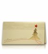 Karácsonyi üdvözlőlap - 180x100 mm - felfelé nyitható - krémszínű bordázott karton -fényes piros és arany, matt krémszínű fóliadíszítéssel, domborítással