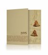 Karácsonyi üdvözlőlap - 135x135 mm - oldalra nyitható - capuccino színű karton - arany és barna fóliadíszítéssel