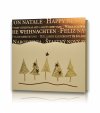 Karácsonyi üdvözlőlap - 135x135 mm - oldalra nyitható - capuccino színű karton - arany ls barna fóliadíszítéssel - domborítással