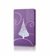 Karácsonyi üdvözlőlap - 100x180 mm - oldalra nyitható - lila gyöngyházfényű karton - lila és ezüst fóliadíszítéssel