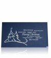 Karácsonyi üdvözlőlap - 180x100 mm - felfelé nyitható - kék gyöngyházfényű karton - ezüst és kék fóliadíszítéssel