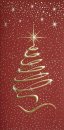 Karácsonyi üdvözlőlap - 100x200 mm - oldalra hajtható - sötétpiros karton - arany és ezüst fóliadíszítéssel, domborítással - betétlapos