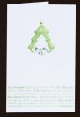 Karácsonyi üdvözlőlap - 100x150 mm - oldalra nyitható - fehér gyöngyházfényű karton - ezüst és zöld fóliadíszítéssel, domborítással
