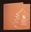 Karácsonyi üdvözlőlap - 135x135 mm - oldalra nyitható - réz gyöngyházfényű karton -  rózsaszín és ezüst fóliadíszítéssel, domborítással