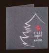 Karácsonyi üdvözlőlap - 135x135 mm - oldalra nyitható - grafitszürke gyöngyházfényű karton - ezüst és piros fóliadíszítéssel, domborítással